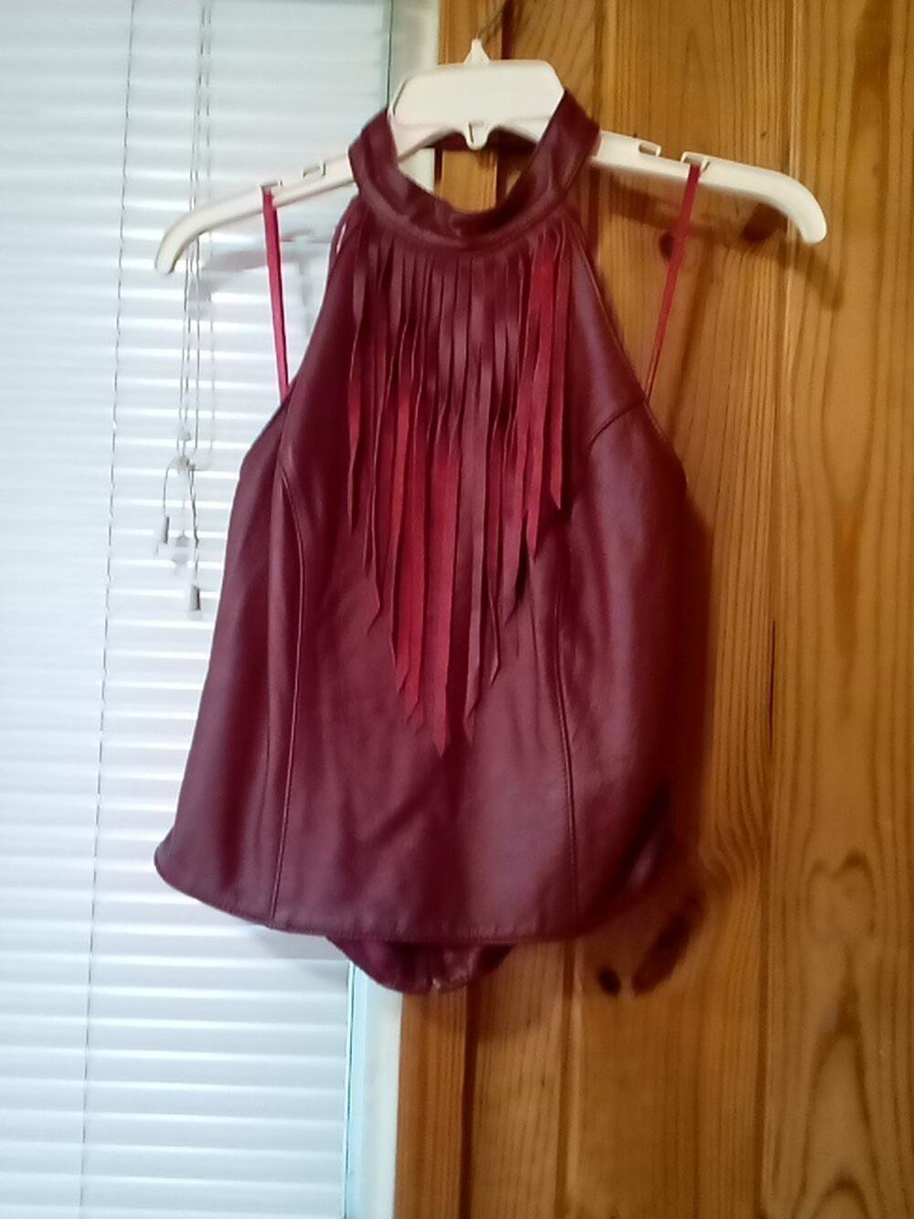 Maxima Wilson's Leather Red Sleeveless High Neck Tank With Fringe M